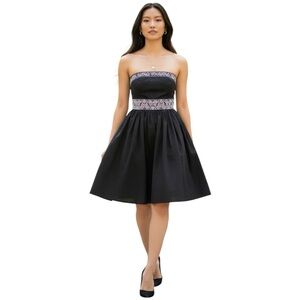BANANA REPUBLIC Women Black Strapless Lace Embroidered Cocktail Party Dress Sz 6